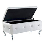 Banc de rangement en similicuir blanc avec boutons en cristal, simple