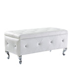 Banc de rangement en similicuir blanc avec boutons en cristal, simple