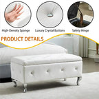 Banc de rangement en similicuir blanc avec boutons en cristal, simple