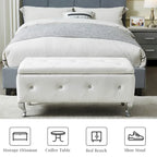 Banc de rangement en similicuir blanc avec boutons en cristal, simple
