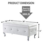 Banc de rangement en similicuir blanc avec boutons en cristal, simple