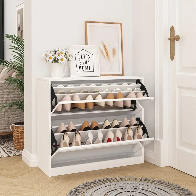 Meuble à chaussures blanc 2 tiroirs à porte abattante, peut contenir jusqu'à 18 paires