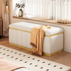 Banc de rangement en lin beige, capitonné, 2-3 places