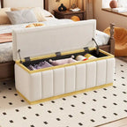 Banc de rangement en lin beige, capitonné, 2-3 places