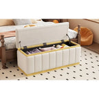Banc de rangement en lin beige, capitonné, 2-3 places