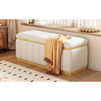 Banc de rangement en lin beige, capitonné, 2-3 places