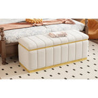 Banc de rangement en lin beige, capitonné, 2-3 places