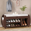Banc de rangement incurvé avec coussin, une place, Espresso/Bleu foncé/Marron/Blanc/Noir