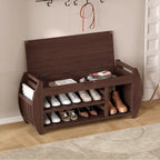 Banc de rangement incurvé avec coussin, une place, Espresso/Bleu foncé/Marron/Blanc/Noir