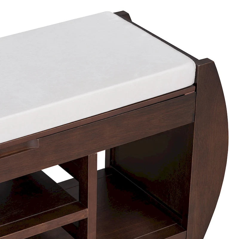 Banc de rangement incurvé avec coussin, une place, Espresso/Bleu foncé/Marron/Blanc/Noir