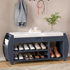 Banc de rangement incurvé avec coussin, une place, Espresso/Bleu foncé/Marron/Blanc/Noir