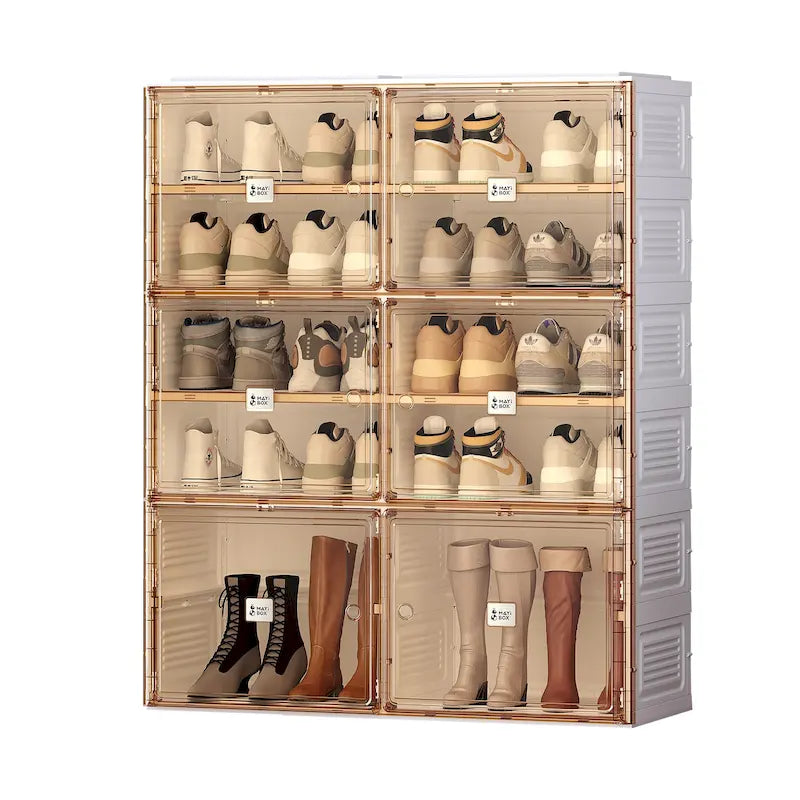 Meuble à chaussures 6 étagères marron et blanc avec portes, panneau plat, usage individuel