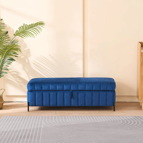 Banc de rangement en velours noir/bleu marine, 124,5 cm de large, 1 personne