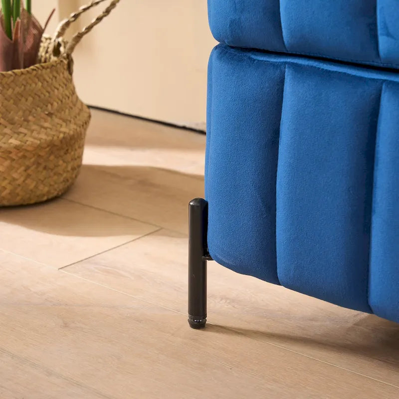 Banc de rangement en velours noir/bleu marine, 124,5 cm de large, 1 personne