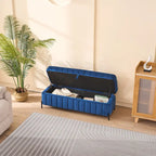 Banc de rangement en velours noir/bleu marine, 124,5 cm de large, 1 personne