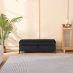 Banc de rangement en velours noir/bleu marine, 124,5 cm de large, 1 personne
