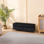 Banc de rangement en velours noir/bleu marine, 124,5 cm de large, 1 personne