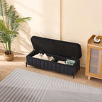 Banc de rangement en velours noir/bleu marine, 124,5 cm de large, 1 personne