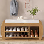 Banc de rangement incurvé avec coussin et étagère à chaussures, 5 coloris, 1 personne