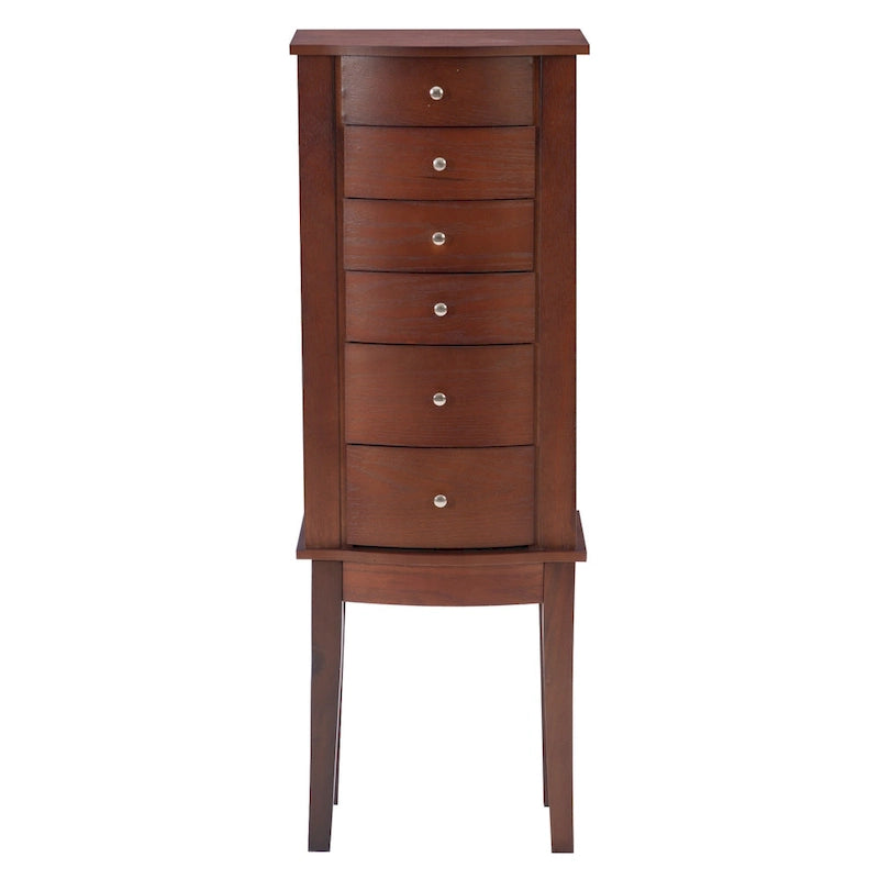Armoire à bijoux marron à 6 tiroirs avec miroir, autoportante, 1 personne