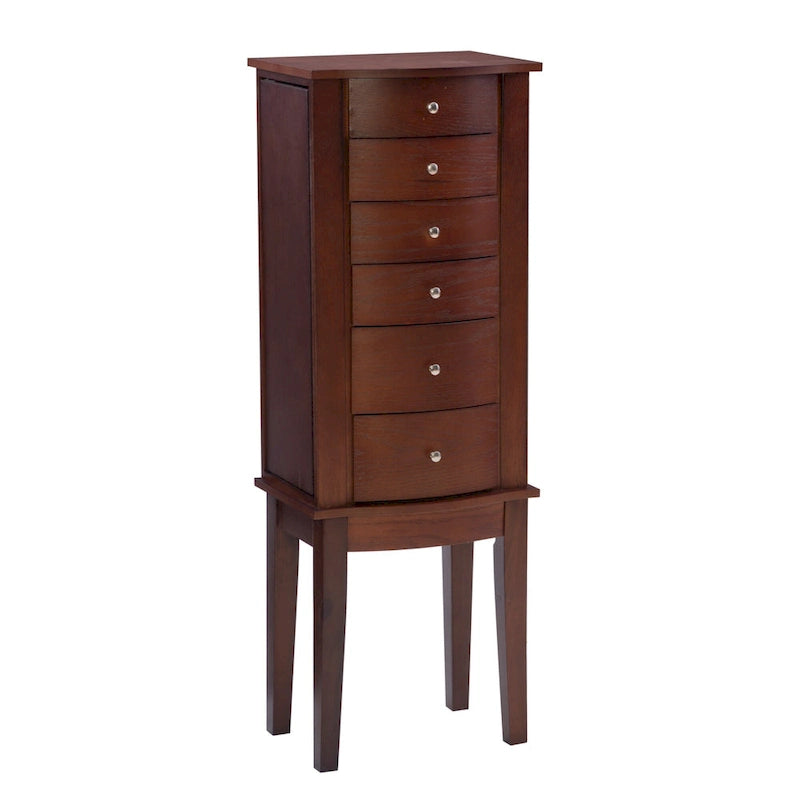Armoire à bijoux marron à 6 tiroirs avec miroir, autoportante, 1 personne