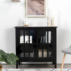 Meuble console vitré à 2 portes avec étagère, noir/gris