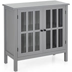 Meuble console vitré à 2 portes avec étagère, noir/gris