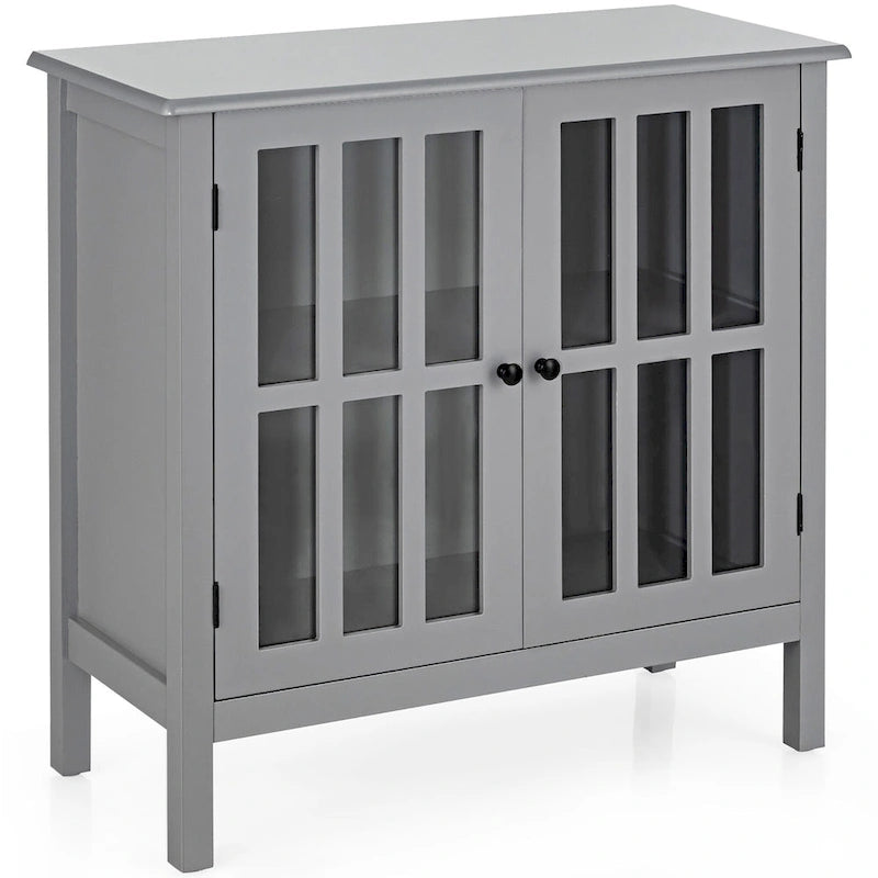 Meuble console vitré à 2 portes avec étagère, noir/gris