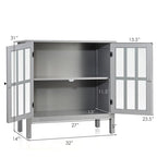 Meuble console vitré à 2 portes avec étagère, noir/gris