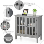 Meuble console vitré à 2 portes avec étagère, noir/gris