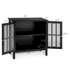 Meuble console vitré à 2 portes avec étagère, noir/gris