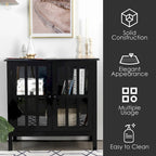 Meuble console vitré à 2 portes avec étagère, noir/gris