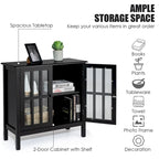Meuble console vitré à 2 portes avec étagère, noir/gris