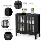 Meuble console vitré à 2 portes avec étagère, noir/gris