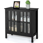 Meuble console vitré à 2 portes avec étagère, noir/gris