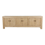 Armoire de rangement 6 portes en pin naturel, style rustique, 221 cm de large
