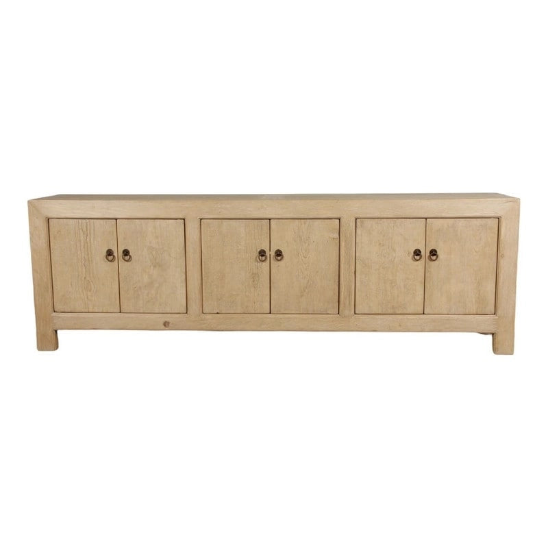 Armoire de rangement 6 portes en pin naturel, style rustique, 221 cm de large