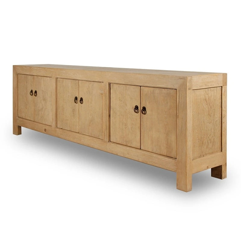 Armoire de rangement 6 portes en pin naturel, style rustique, 221 cm de large