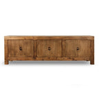 Armoire de rangement 6 portes en pin naturel, style rustique, 221 cm de large