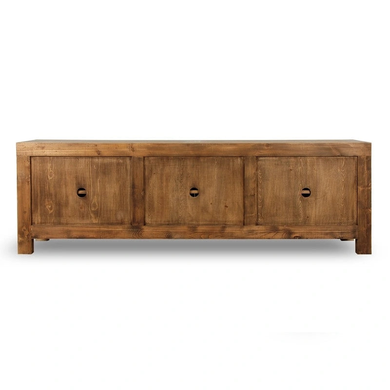 Armoire de rangement 6 portes en pin naturel, style rustique, 221 cm de large