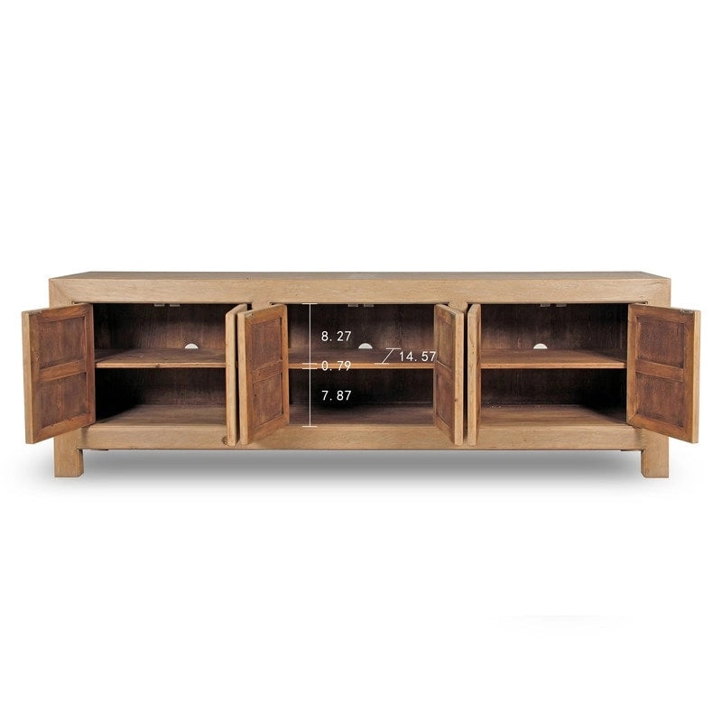 Armoire de rangement 6 portes en pin naturel, style rustique, 221 cm de large