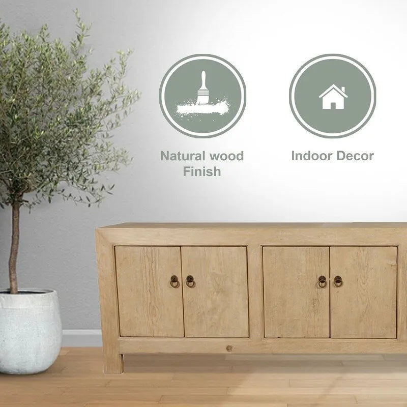 Armoire de rangement 6 portes en pin naturel, style rustique, 221 cm de large