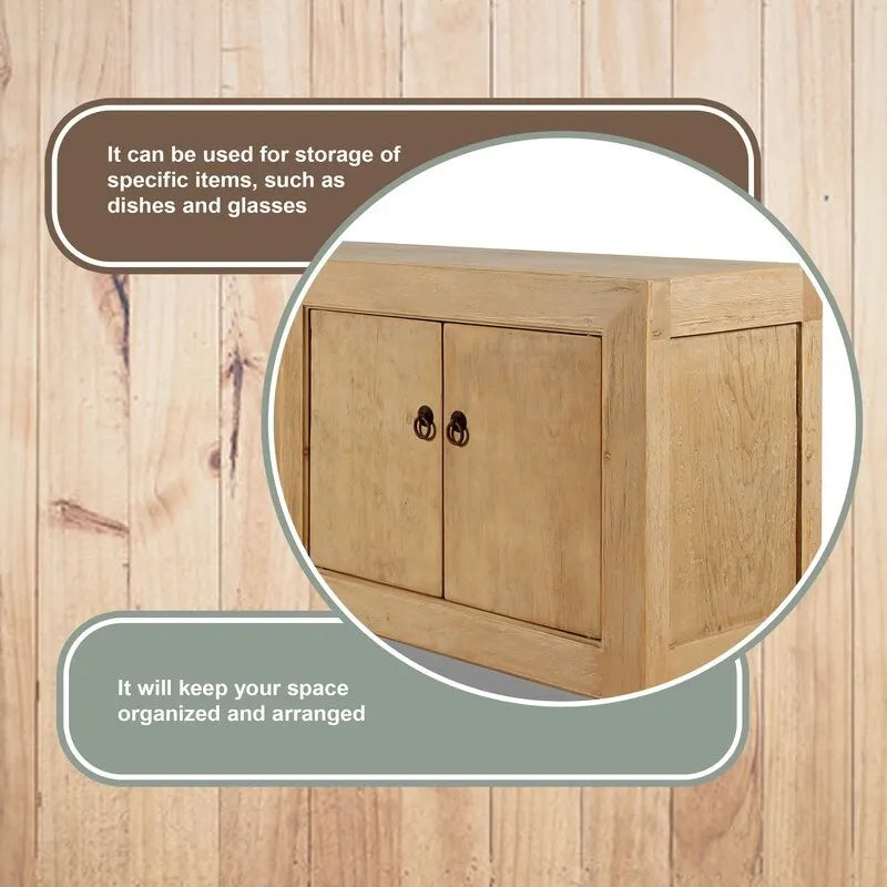 Armoire de rangement 6 portes en pin naturel, style rustique, 221 cm de large
