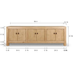 Armoire de rangement 6 portes en pin naturel, style rustique, 221 cm de large