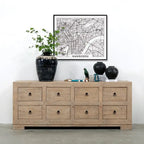 Bahut 8 tiroirs en pin naturel, 226 cm (l) x 46 cm (P) x 89 cm (H)
