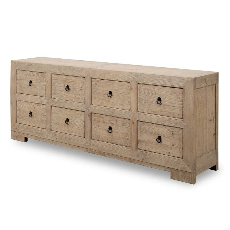 Bahut 8 tiroirs en pin naturel, 226 cm (l) x 46 cm (P) x 89 cm (H)