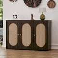 Bahut 3 portes en rotin marron/blanc/bois naturel/noir antique