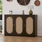 Bahut 3 portes en rotin marron/blanc/bois naturel/noir antique