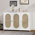 Bahut 3 portes en rotin marron/blanc/bois naturel/noir antique