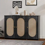 Bahut 3 portes en rotin marron/blanc/bois naturel/noir antique
